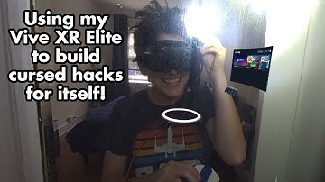 Using my Vive XR Elite VR headset as safety glasses whilst creating hacks for itself. Headlight mod?