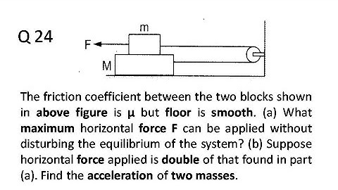 The friction coefficient between the two blocks shown in figure is µ but floor is smooth.