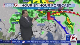 WPRI 12 Weather Forecast for 5/9/25:  Rain develops this afternoon, becoming heavy at times.