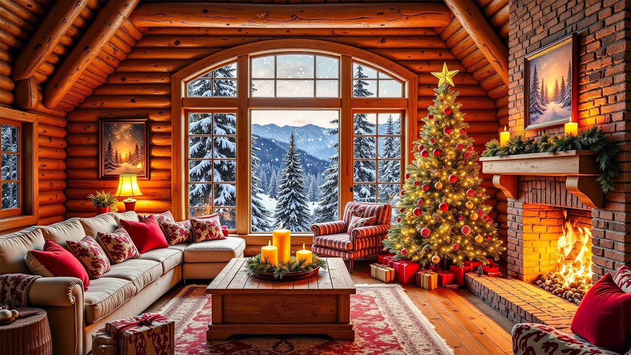 Relaxing Piano Christmas Music 🎄 Cozy Christmas Fireplace with Snowfall ...