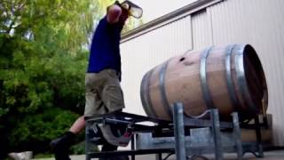 How I cut a Wine Barrel in half with a home made machine (08)