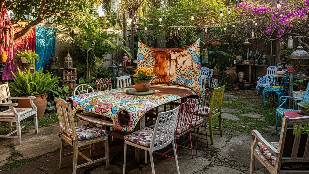 PATIO RÚSTICO PEQUENO COM RECICLAGEM DE FERRO