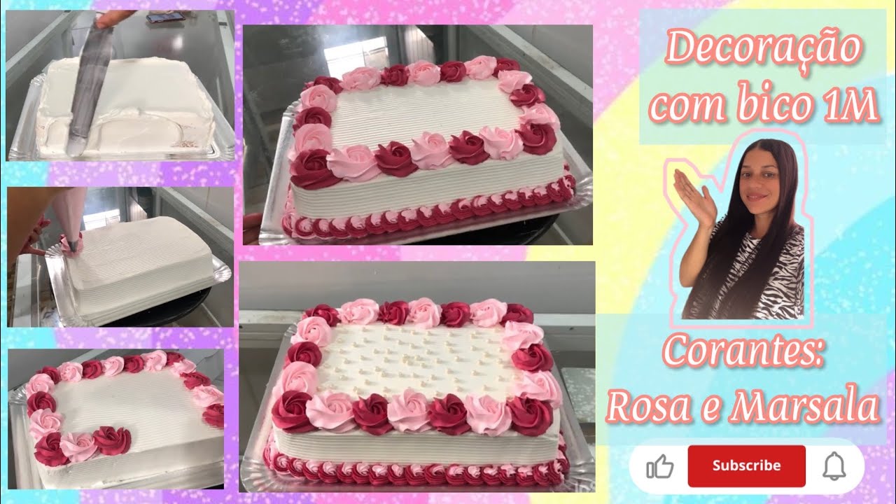 Como decorar bolo feminino retangular com chantilly Como decorar bolo feminino retangular com chantilly