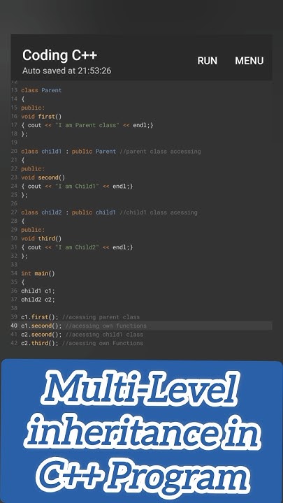Multi-Level inheritance in C++ Program #multilevelinheritance # ...