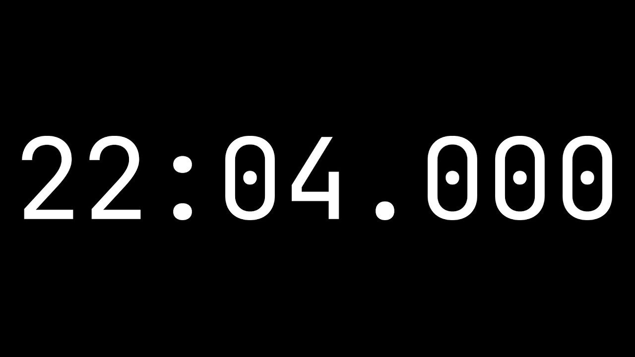 Countdown timer 22 minutes, 4 seconds [22:04.000] - White on black with ...