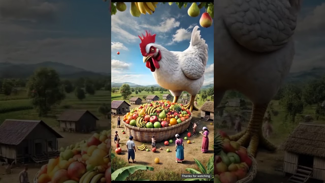 A big chicken enters the village , Happy farmer story 
