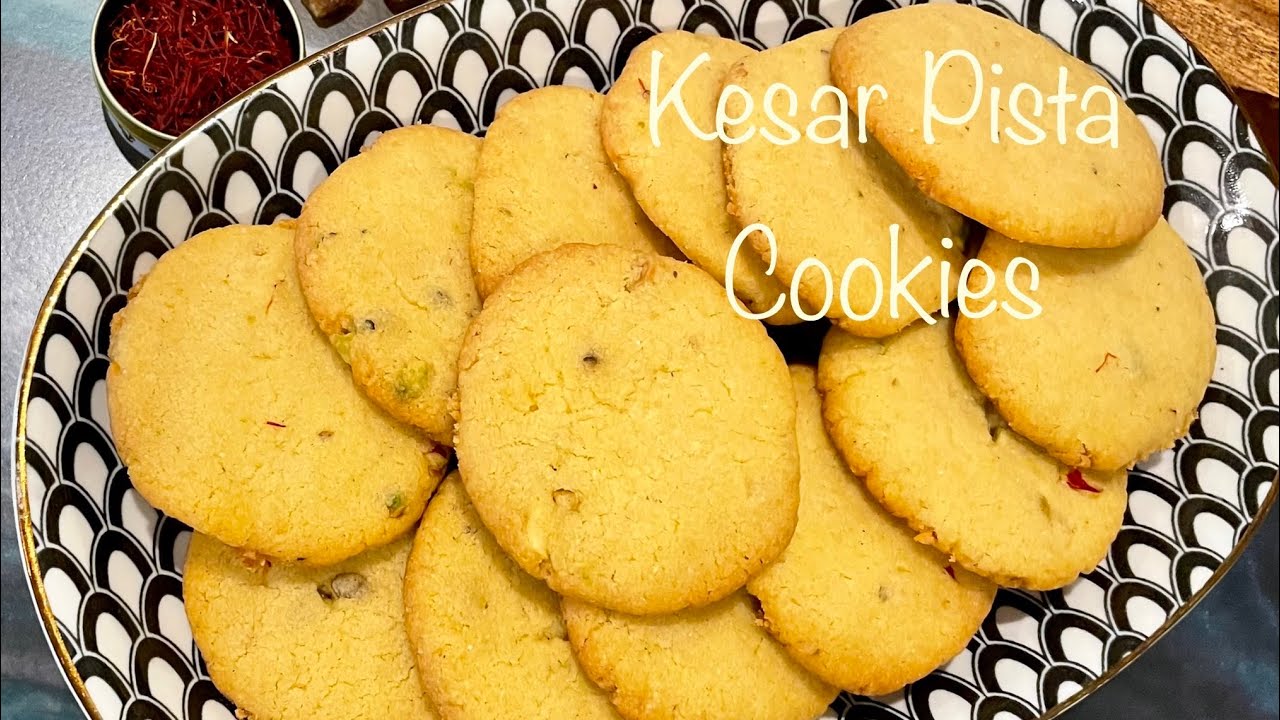 Eggless Kesar Pista Cookies | Kesar Pista Biscuits
