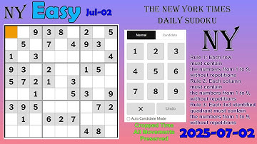 The New York Times Daily Sudoku 2025-07-02 Easy