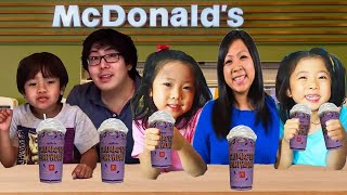 Ryan's World Kaji Family Try the Grimace Shake Challenge in Real Life at McDonald's!