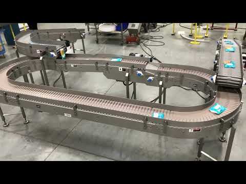 Racetrack Accumulation Feeds Hand Pack Operation by Multi-Conveyor