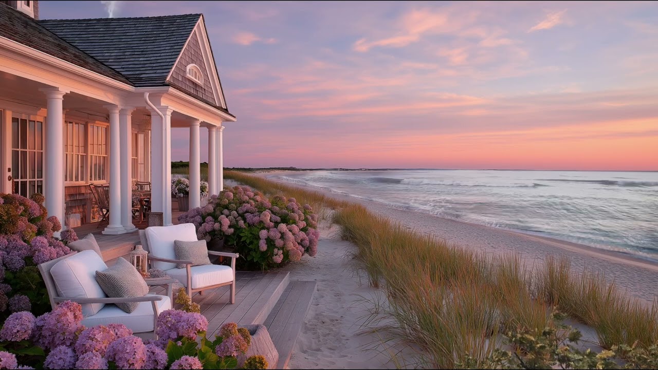 Cozy Coastal Porch Ambiance with Relaxing Ocean Sounds ASMR | Beach Ambience & Focus