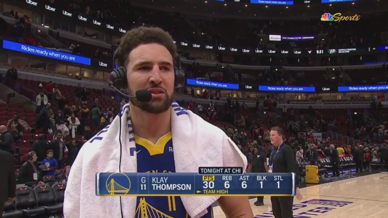 Klay Thompson Courtside Interview | Golden State Warriors beat Chicago ...