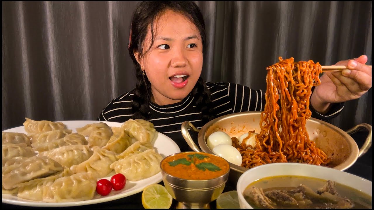 Chicken MoMo and Buldak Spicy Noodles Mukbang🌶️🥵🥵