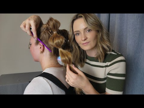ASMR Perfectionist Twin High Ponytails with Bubble Braiding - Mini Comb Hair Perfecting with Waxing