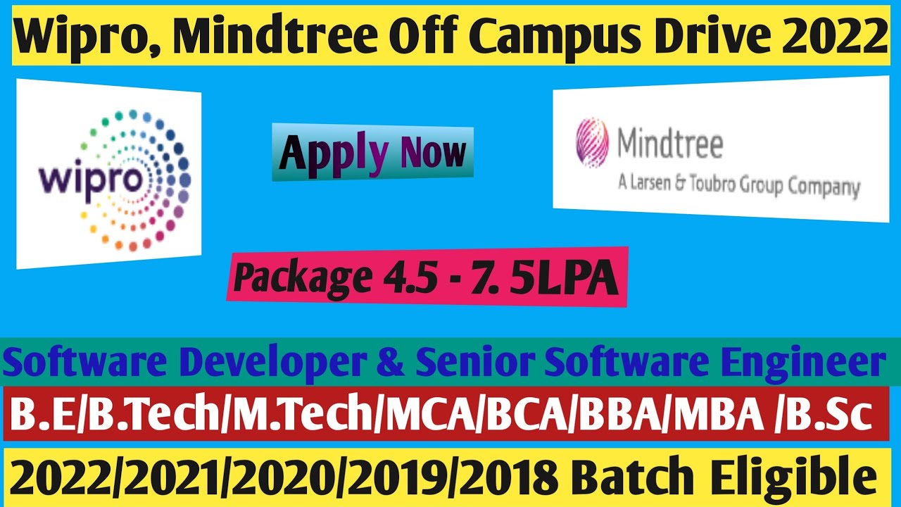 Wipro, Mindtree Off campus Drive 2022| Software Developer | Fresher Hiring Developer |