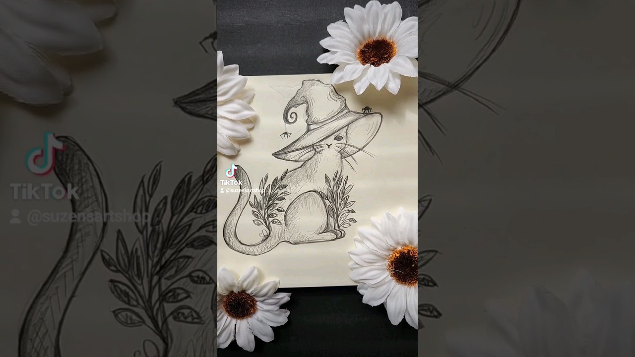 Witch Hat Cat Sketch And Finished Sticker! 