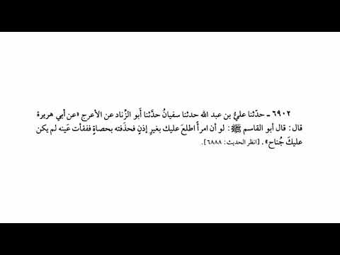 6902 حديث لو أن امرأ اطلع عليك بغير إذن فحذفته بحصاة ففقأت عينه صحيح البخاري