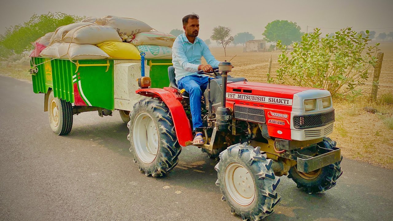 My VST Shakti VT 224 1D Ajai 4Wd Mini Tractor Trolley is Going to the Market with grains