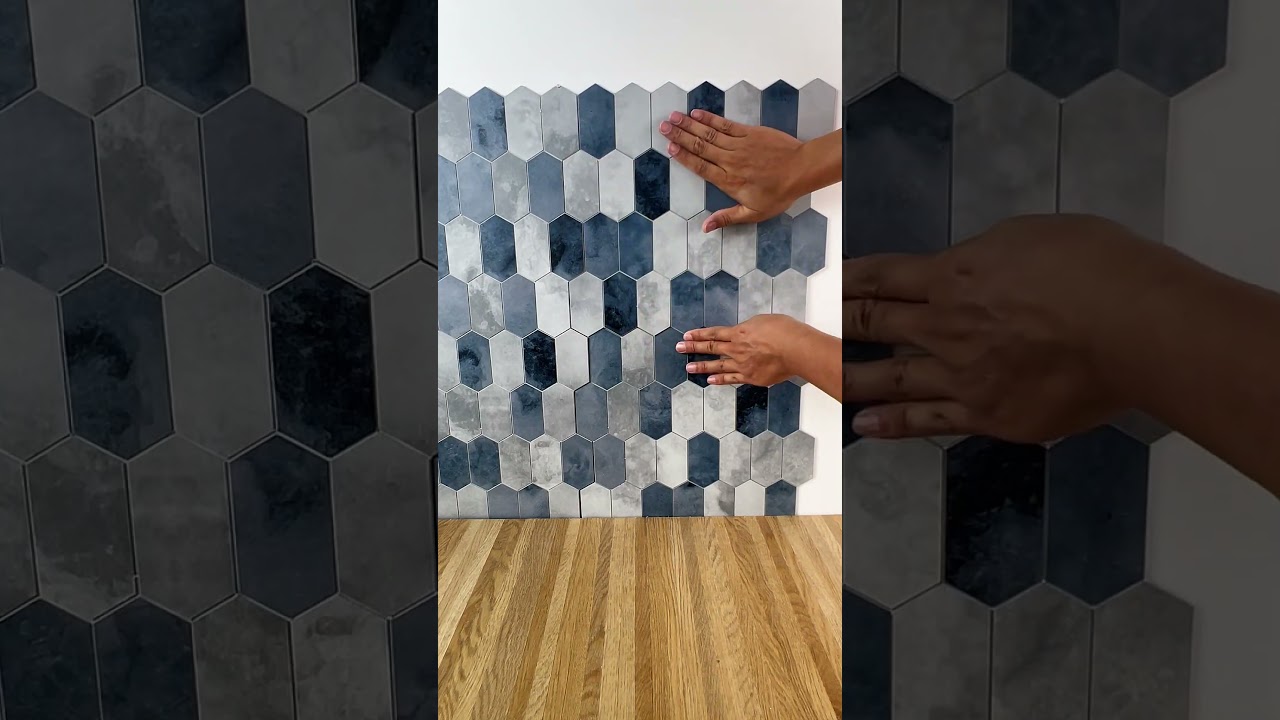 INNO STICKERS Long Hexagon Blue Peel and Stick Backsplash Wall Tile