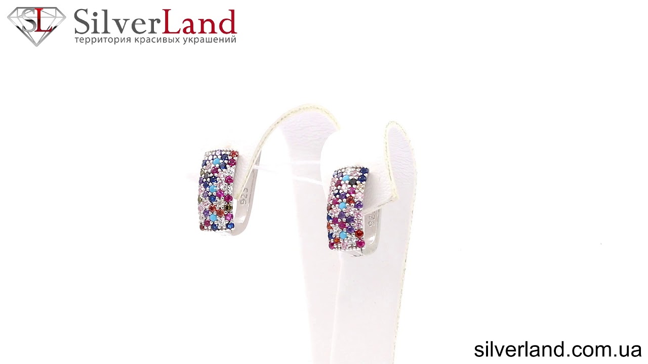 Серебряные серьги с цветными фианитами Messika реплика 13965 в SilverLand.com.ua