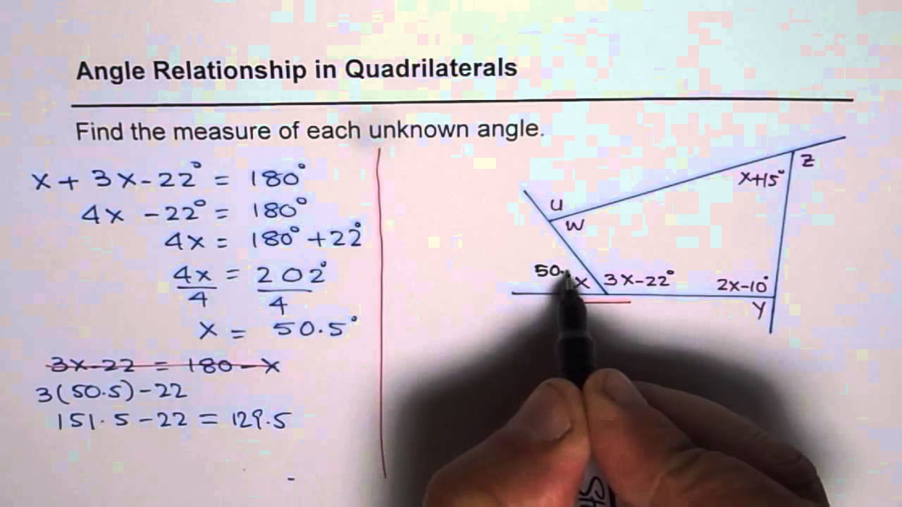 Find The Measure Of Interior And Exterior Angles Of Quadrilateral