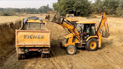JCB Vs Tripper ! JCB Backhoe 3DX Super Machine Loading A Soil In Tripper Dump