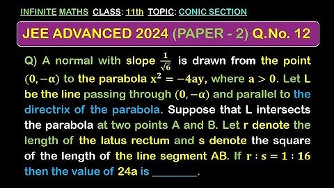 JEE Advanced 2024 maths solutions | Paper 2 | Q. No. 12 | #jee #jeeadvanced2024 #conicsection