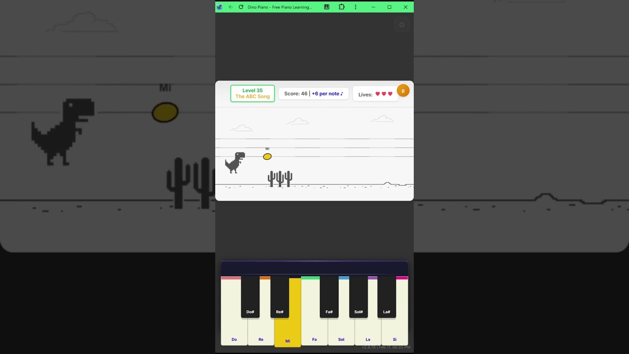 Dino Piano — Learn Piano by Playing Chrome's Dino Game! #piano #dinogame #chromedino @dinopiano