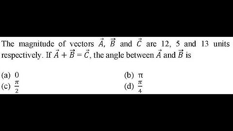 The magnitude of vectors 𝐴 , 𝐵 and 𝐶 are 12, 5 and 13 units respectively. If 𝐴 + 𝐵 =