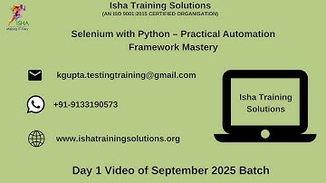 Selenium with Python Day 1 video on 17th sep 2025. Call or WhatsApp us on +91-9133190573 to enroll.