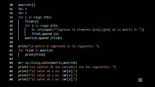 Proyecto final: Explicación código de Python para solución de sistemas de ecuaciones con matrices