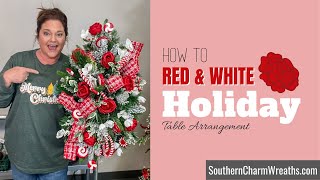 DIY Long Red White Peppermint Christmas Table Arrangement