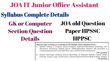 HPSSC Hamirpur JOA IT Junior Office Assistant Syllabus Complete Details