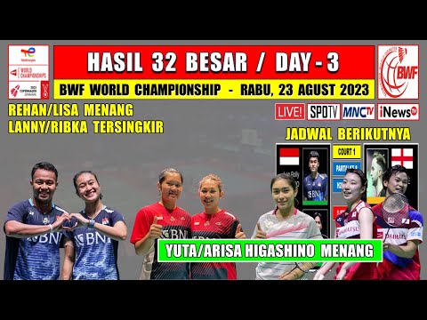 Hasil BWF World Championship 2023 Hari Ini Day 3 R32 ~ REHAN/LISA Menang ~ LANNY/RIBKA Tersingkir