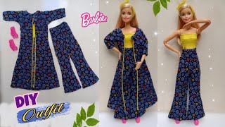DIY- Long open gown with bell-bottom pant for Barbie doll |Doll dress making easy||A-Doll designer