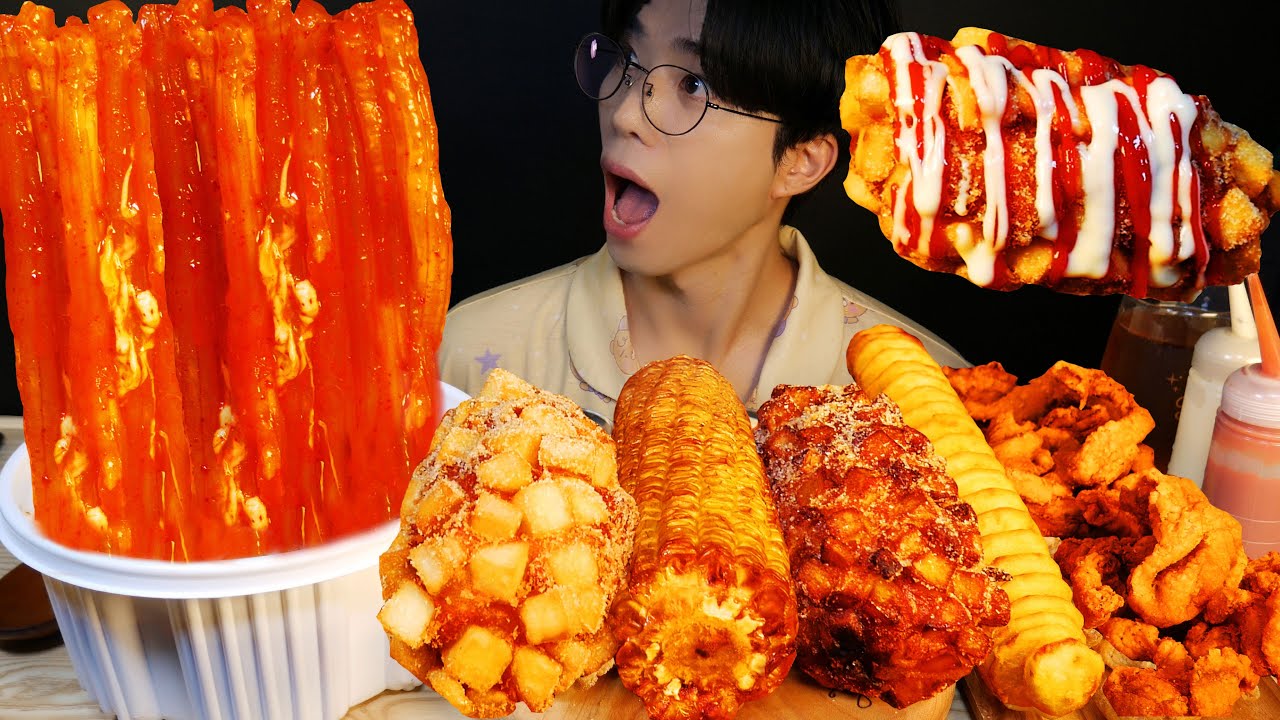 ASMR MUKBANG | 핫도그+엽떡 와우, TORNADO POTATOES+FRIED SKIN+WHOLE CORN+TTEOKBOKKI WOW