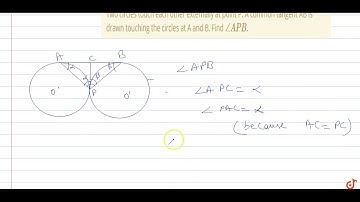 Two circles touch each other externally at point P. A common tangent AB is drawn touching the c...