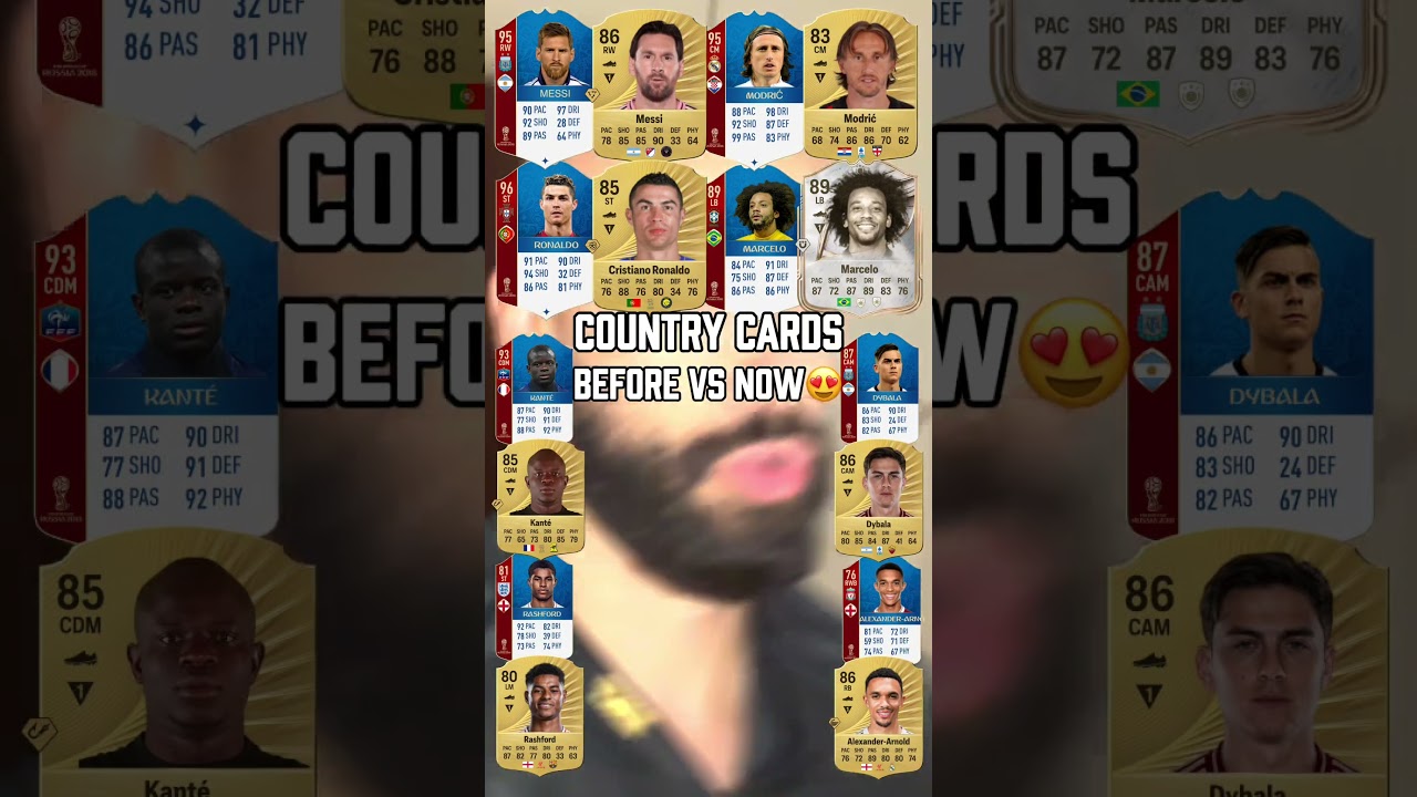 Fifa 18 vs eafc26 country cards with Ronaldo and Messi