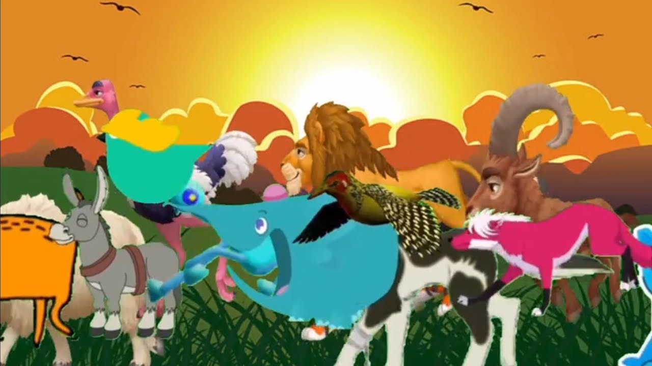 Cartoon animal stampede at sunlight l Biggest animals stampede compliation 