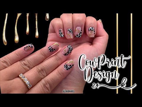 GEL MANICURE COW PRINT INSPIRED NAIL DESIGN WITH 24K GOLD FLAKES | SKPNAILS TUTORIAL | SKPHAMS 24