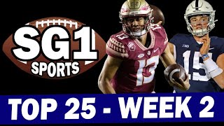 New Teams in the Top 3 - Week 2 Top 25 Rankings from SG1 Sports