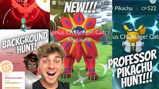 ✨NEW SHINY Solgaleo RAIDS, Professor COSTUME PIKACHU and BACKGROUND SHINY HUNT in Pokemon Go!✨