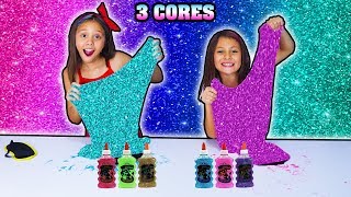 Desafio Do Slime Com 3 Cores De Cola Glitter 3 Colors Of Glue Challenge