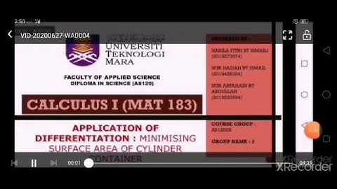 CALCULUS 1 (MAT183) VIDEO PROJECT