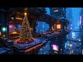 Lofi Ambient – Christmas Tree Overlooking Neon City in Winter Rain | Holiday Relaxation