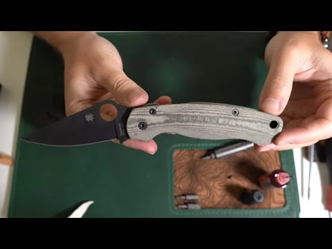 Flytanium Lotus Micarta Scales Install On The Spyderco PM2! $50 Aftermarket Micarta Scales!