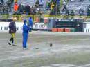 Mason Crosby performs some warm-up kicks prior to the game against the Detroit Lions at Lambeau Field (12-30-07) If you look in the back ground you can see Aaron Rodgers warming up.