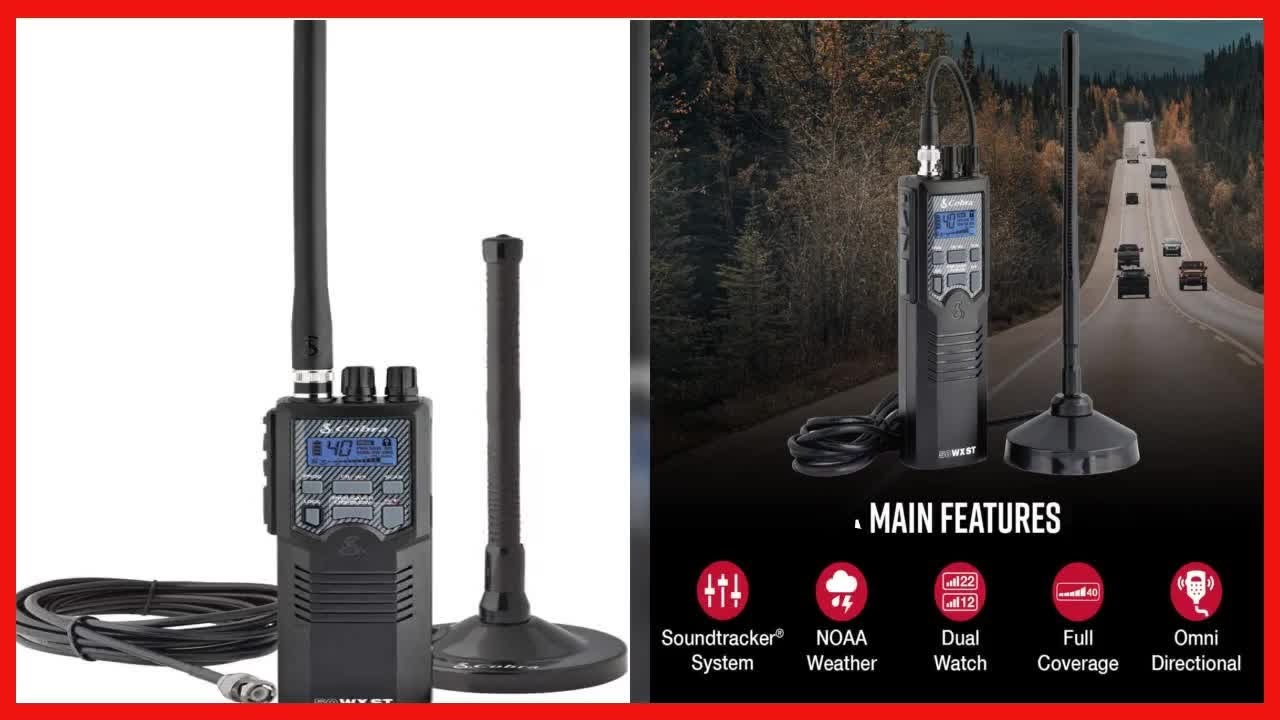 Cobra HHRT50 Road Trip Cb Radio,2-Way Handheld Cb Radio with Rooftop Magnet  Mount Antenna, NOAA Channels, Dual Watch, 40 Channel, Black 