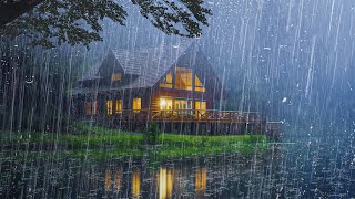 Relaxing Rain to Sleep for 3 minutes - Heavy Rain, Strong Wind and Thunder on the Roof at Night