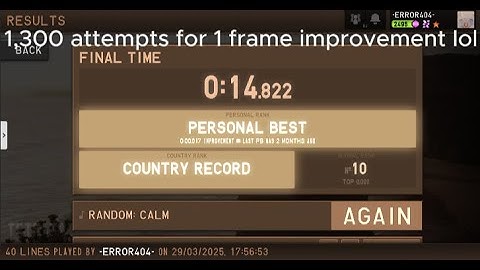 40 Line Sprint in 14.822 seconds + choke run (SG Best)